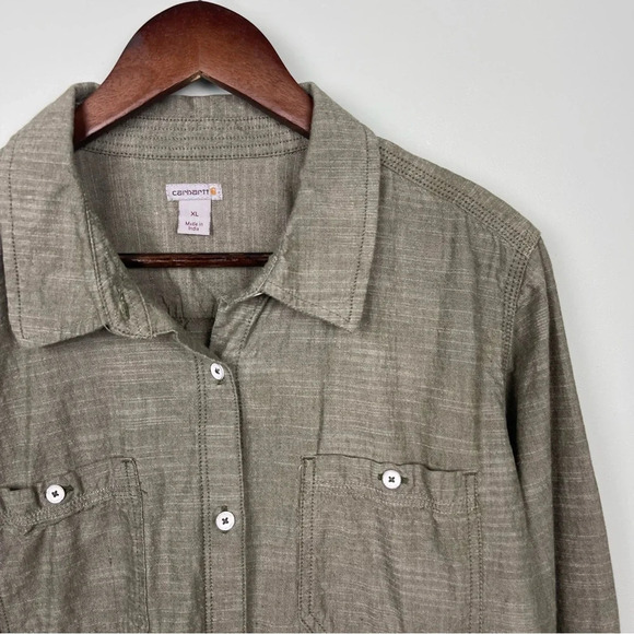 Carhartt Women's Sage Green Button Down Shirt Size XL - Picture 2 of 4